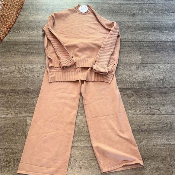 Pants - Women's Tan Knit Sweater and Pants Set